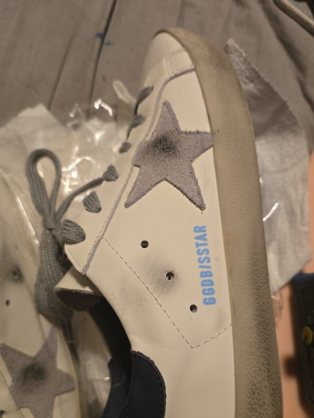 Golden Goose Italian leather Sneakers with Gray Star and Blue Logo